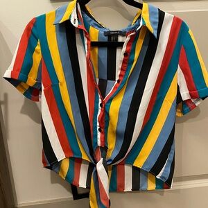 Forever 21 Yellow Red Button Down Crop Top